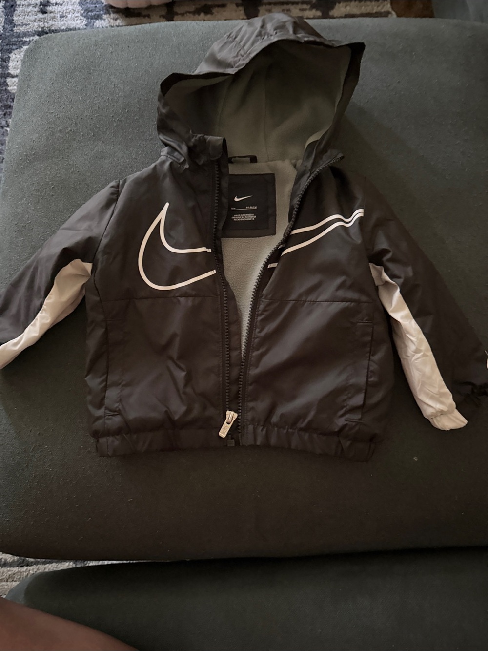 Nike Black Kids Hooded Puffer Jacket with White Swoosh